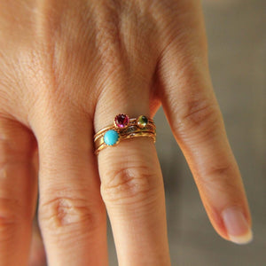 3 solid 14k gold gemstone stacking rings and custom band set of 4 rings