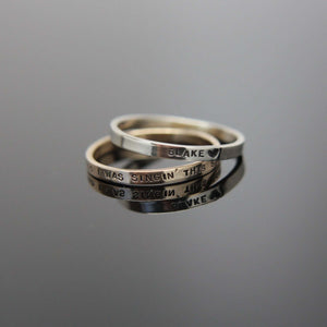 Solid 14k white gold custom hand stamped tiny band ring. Knuckle size available.