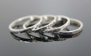 Square hammered texture band ring in Sterling Silver. Stacking ring add on.