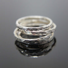 Load image into Gallery viewer, Square hammered texture band ring in Sterling Silver. Stacking ring add on.
