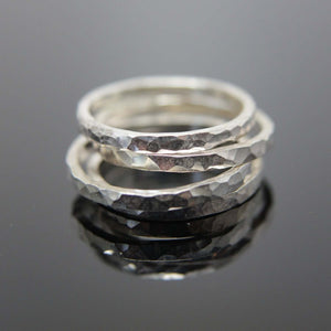 Square hammered texture band ring in Sterling Silver. Stacking ring add on.