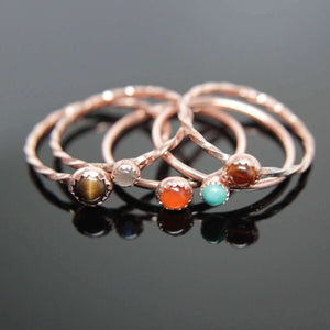 5 Copper Gemstone Rings. Set of Stackable Gemstone Rings Copper.