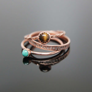 5 Copper Gemstone Rings. Set of Stackable Gemstone Rings Copper.