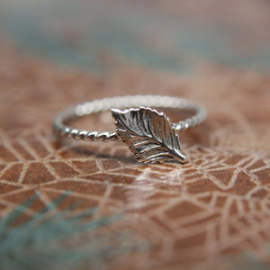 Delicate Rose Leaf Stacking Ring. Sterling silver leaf stacking ring. Springtime jewelry.