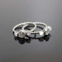 Load image into Gallery viewer, Triple gemstone stacking band. Three gemstones on a textured ring in sterling silver.
