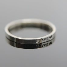 Load image into Gallery viewer, Solid 14k white gold custom hand stamped tiny band ring. Knuckle size available.
