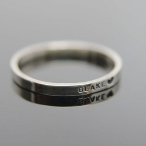 Solid 14k white gold custom hand stamped tiny band ring. Knuckle size available.