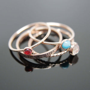 14k rose gold gemstone stacking rings set. Custom band set of 4 rings gemstone stacking rings.