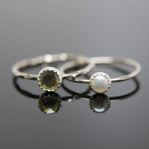 Choose your gemstone. Two 14k white gold gemstone stacking rings set. Custom band set of 2 rings gemstone stacking rings.