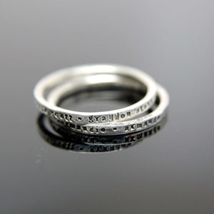 One custom stamped hammered band in sterling silver. Sterling silver stamped band. Mommy ring Grandma ring