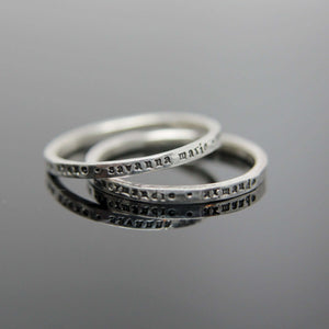 One custom stamped hammered band in sterling silver. Sterling silver stamped band. Mommy ring Grandma ring