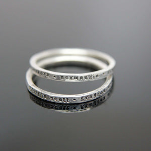 One custom stamped hammered band in sterling silver. Sterling silver stamped band. Mommy ring Grandma ring