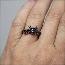 Load image into Gallery viewer, Spooky Sterling Silver Spider Ring. Sterling silver arachnid stacking ring. Halloween goth jewelry.
