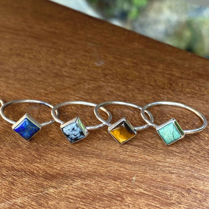 One Stackable Square Ring Mix and Match SINGLE square Gemstones Sterling Silver band stacking ring Gemstone, small square stackable ring, gemstone rings, birthstone rings