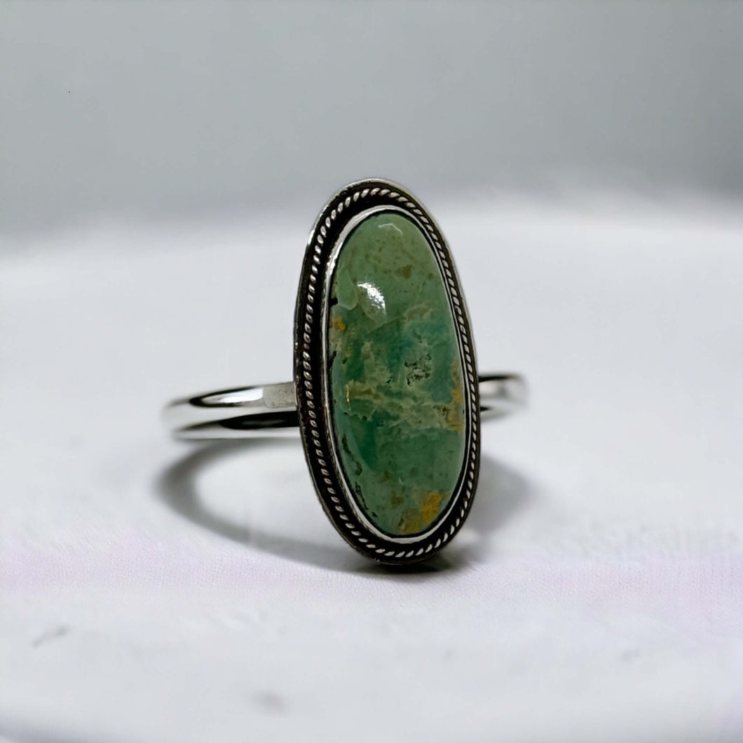 Turquoise Tranquility: Handcrafted Oval Turquoise Ring (Size 8 1/2)