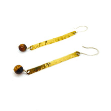 Load image into Gallery viewer, brass tiger&#39;s eye earrings
