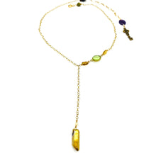 Load image into Gallery viewer, Luxurious Labradorite &amp; Gold Quartz Asymmetrical Necklace
