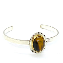 Load image into Gallery viewer, Tiger&#39;s eye gold and silver cuff
