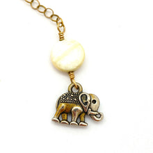 Load image into Gallery viewer, Labradorite Gold filled necklaceGolden Labradorite Elephant Charm Necklace: Handcrafted Wire Wrapped Jewelry
